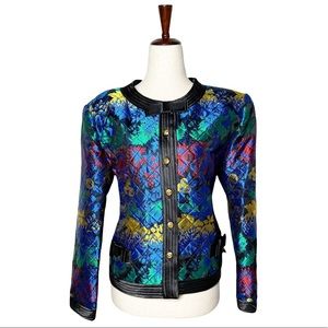 Vintage 80s Baroque Quilted Satin Colorful Jacket
